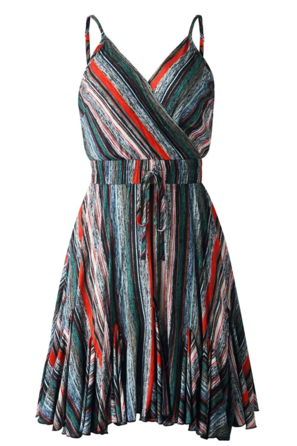 Coloful Stripe V Neck Slip Dress