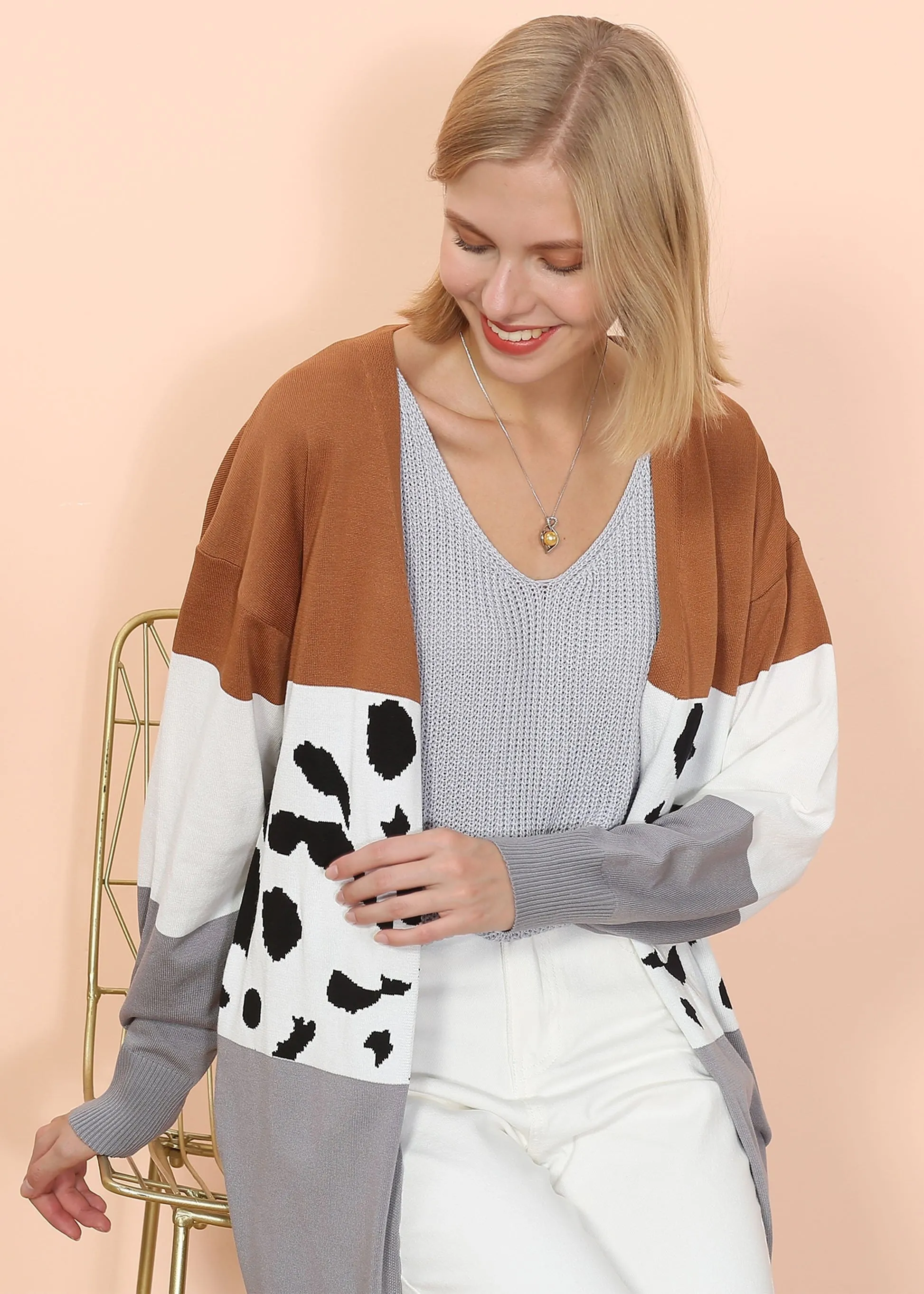 Color Block Long Sleeve Cardigan