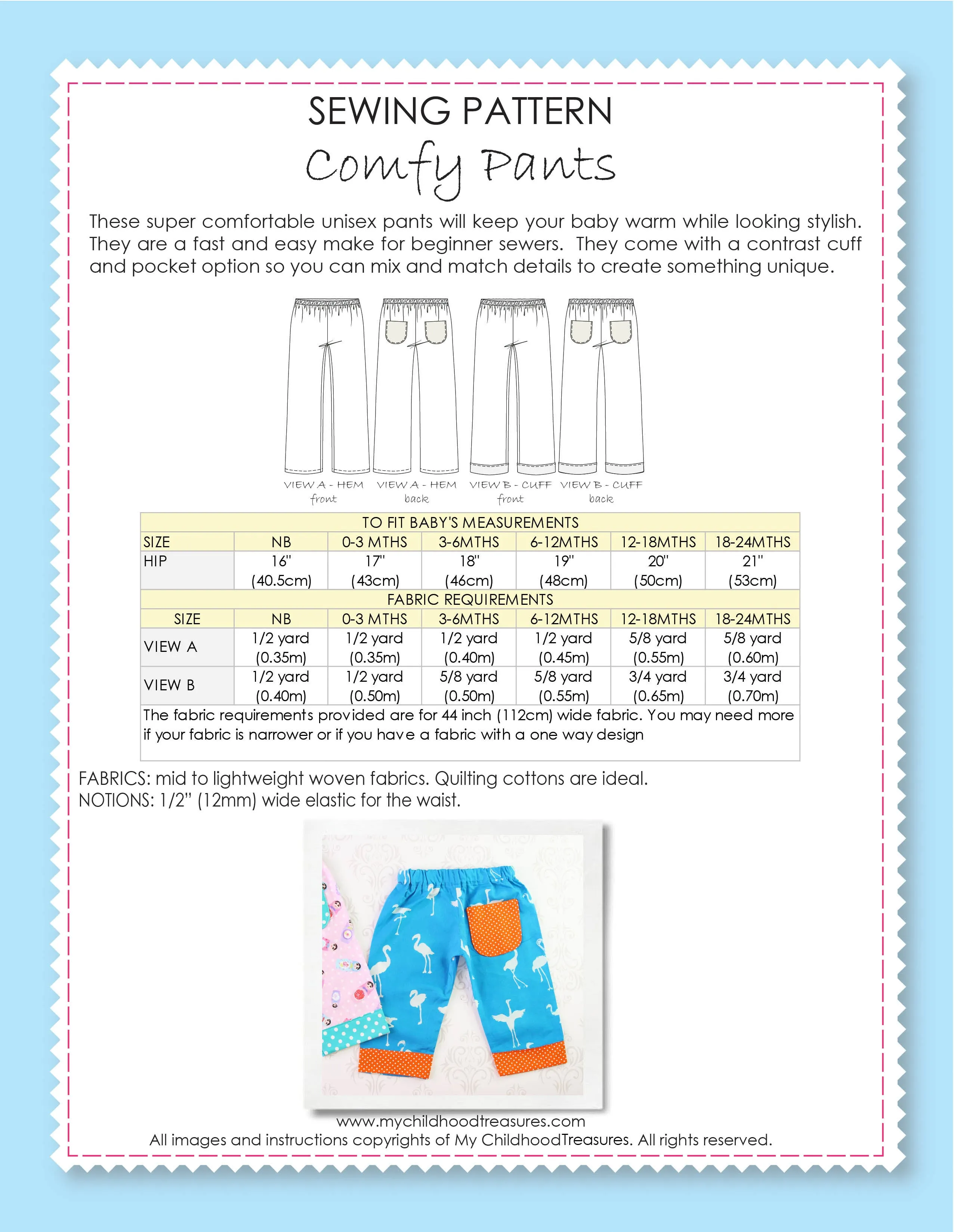 COMFY - Baby Pants Sewing Pattern (0-24 Months)