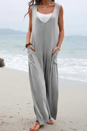 Contrast Sleeveless Pocket Jumpsuit