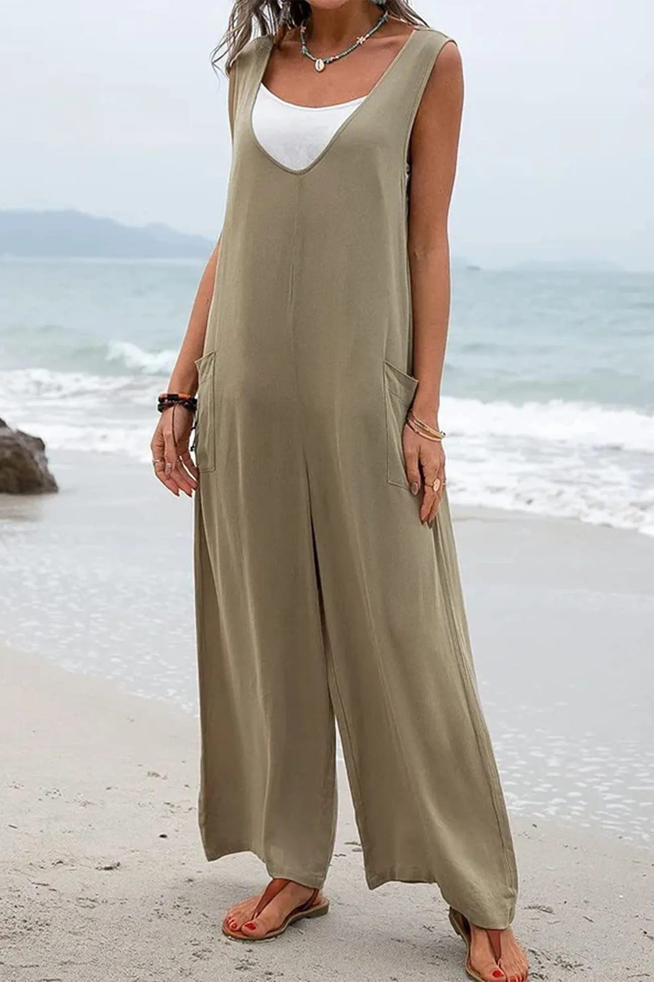 Contrast Sleeveless Pocket Jumpsuit