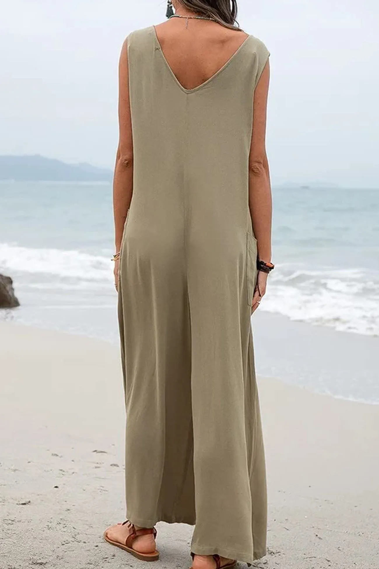 Contrast Sleeveless Pocket Jumpsuit