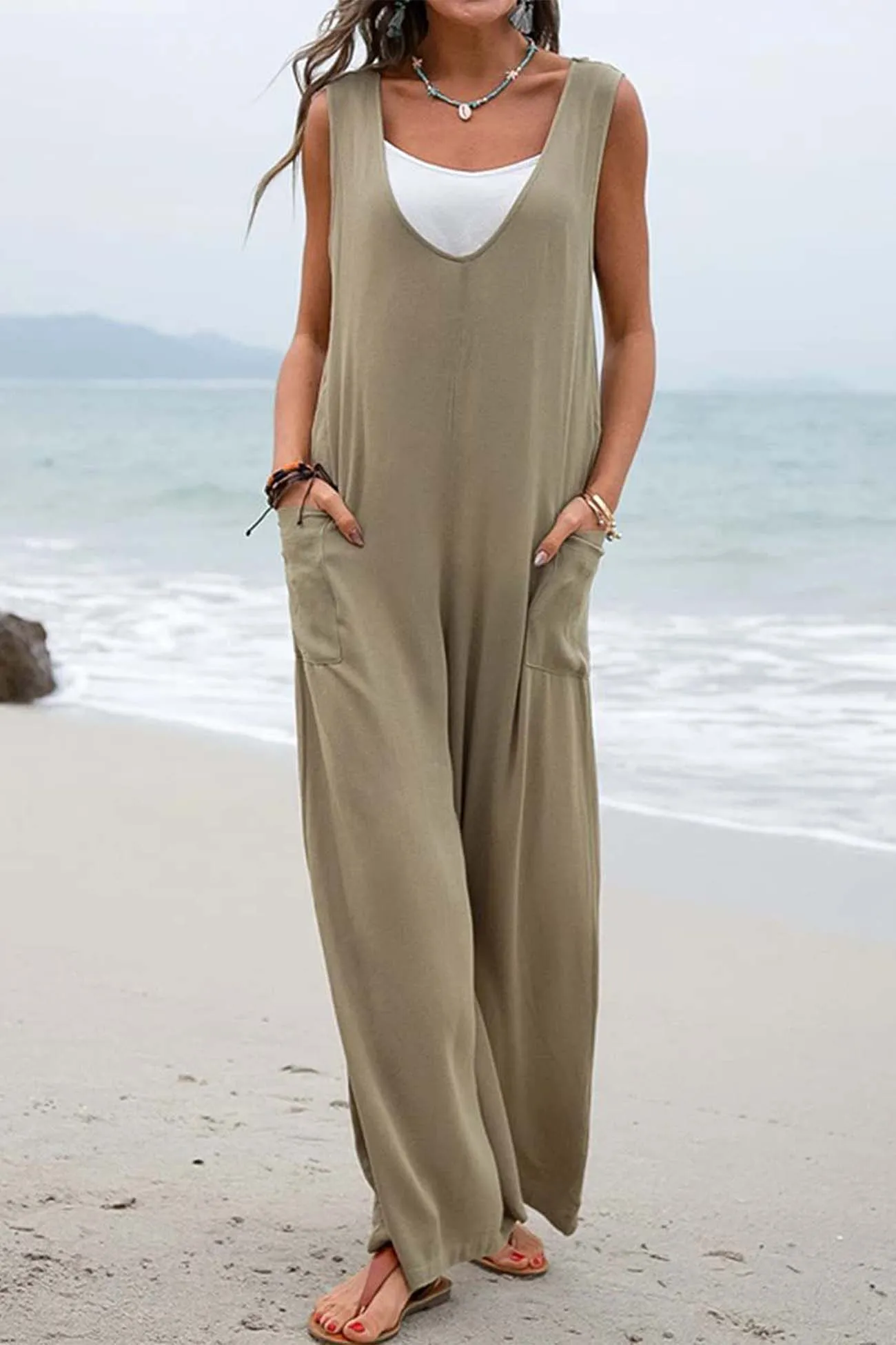 Contrast Sleeveless Pocket Jumpsuit