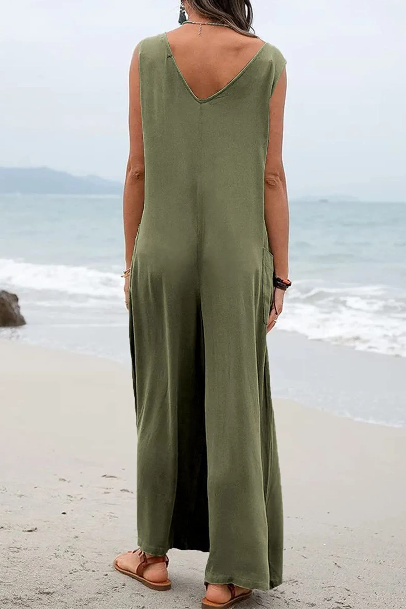 Contrast Sleeveless Pocket Jumpsuit