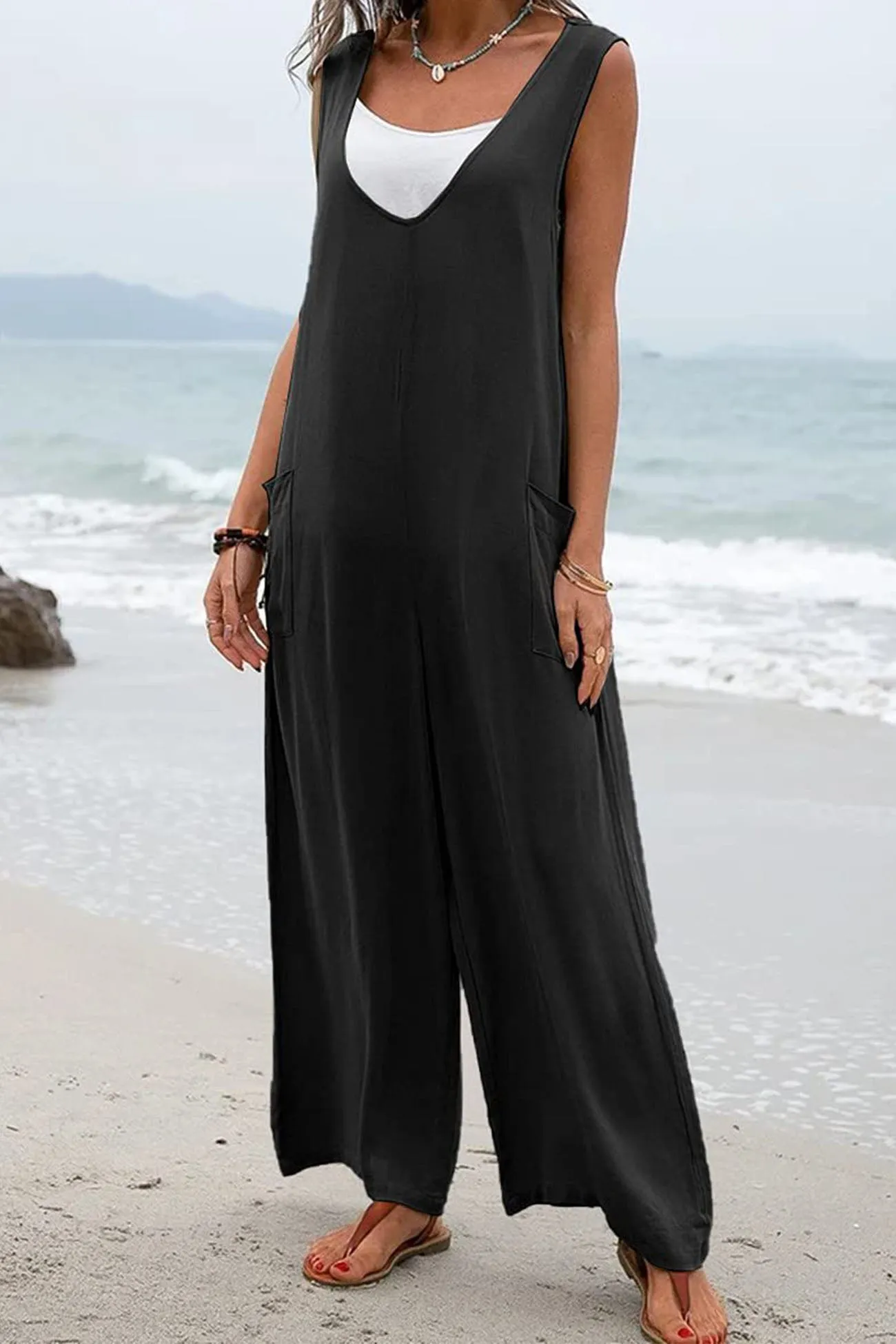 Contrast Sleeveless Pocket Jumpsuit