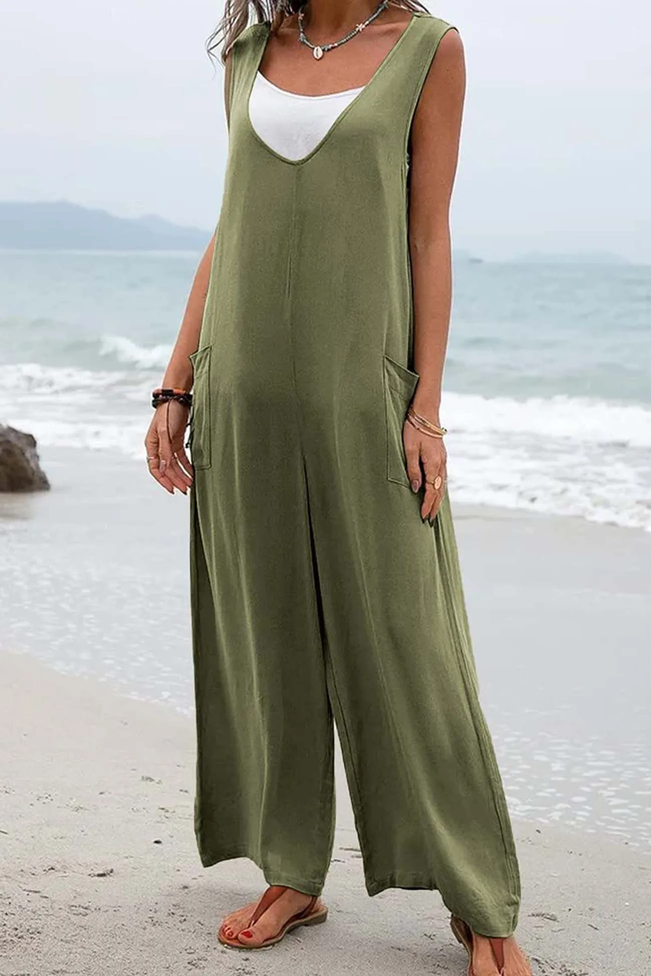 Contrast Sleeveless Pocket Jumpsuit