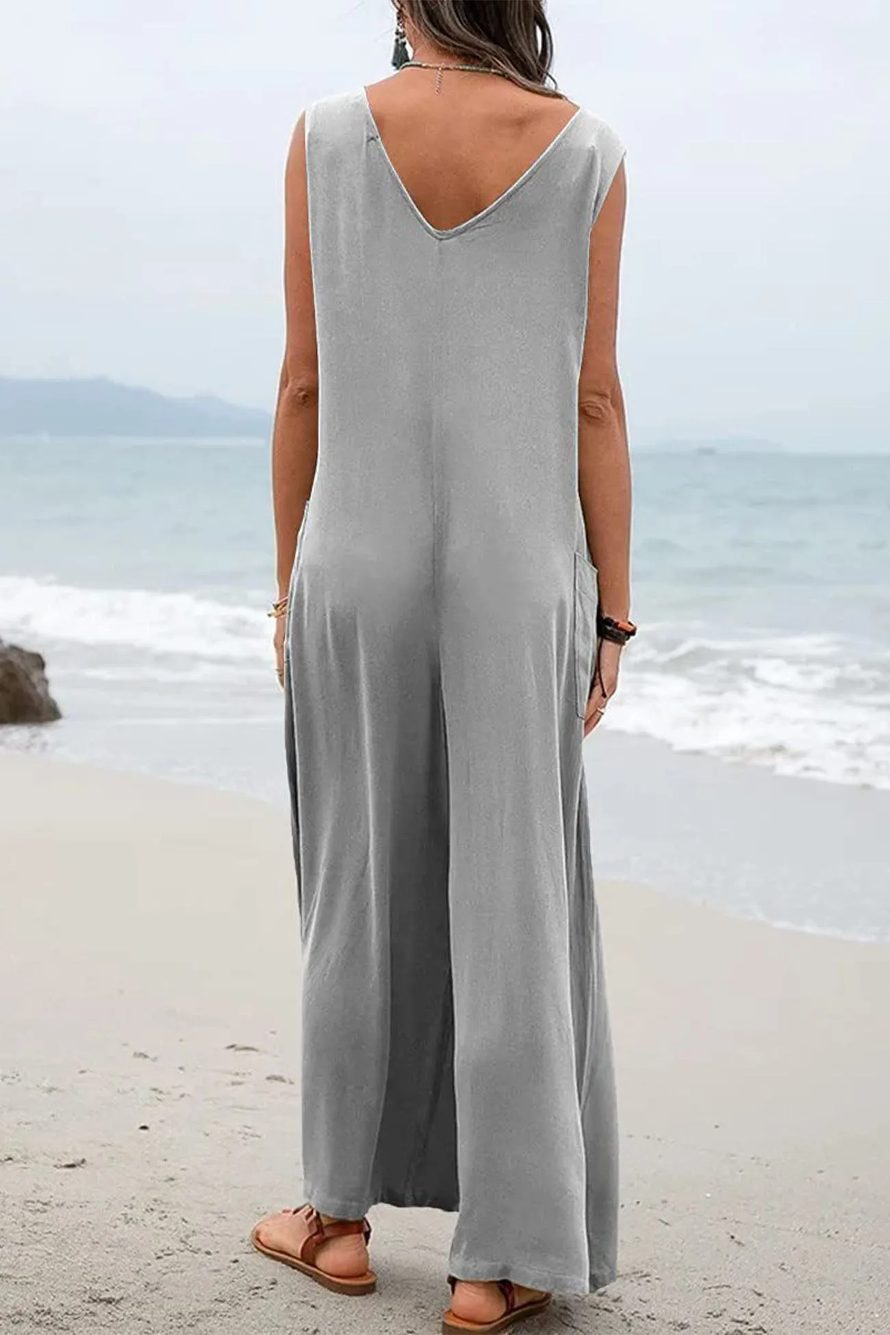 Contrast Sleeveless Pocket Jumpsuit