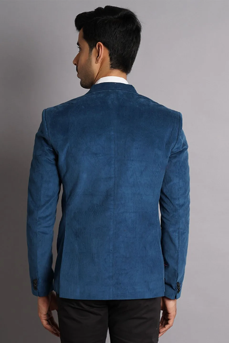 Corduroy Cotton Blue Solid Blazer