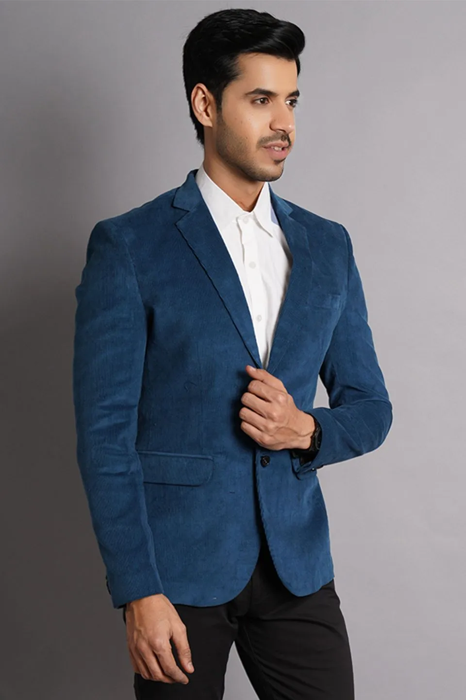 Corduroy Cotton Blue Solid Blazer