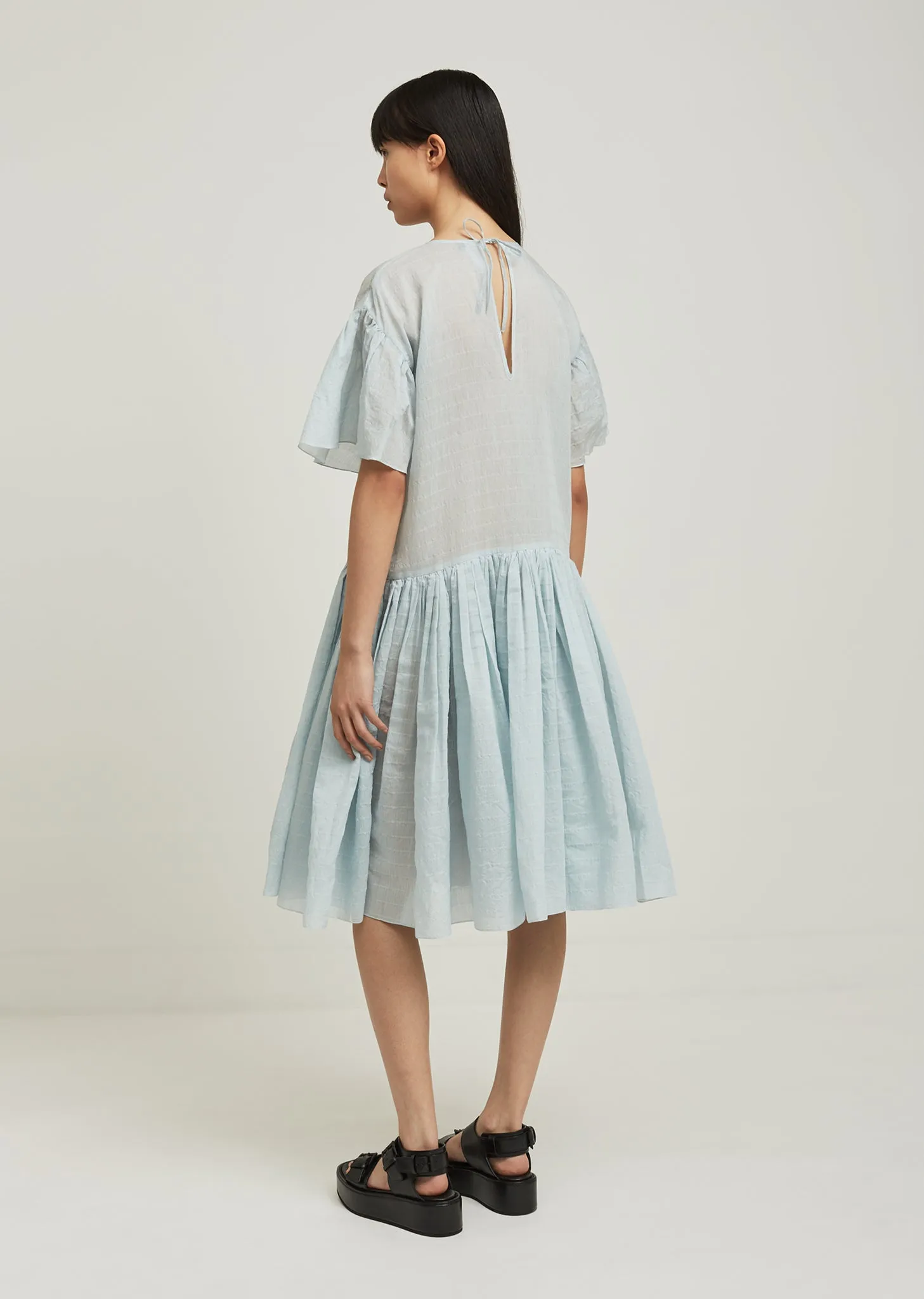 Cotton Silk Ruffle Sleeve Dress