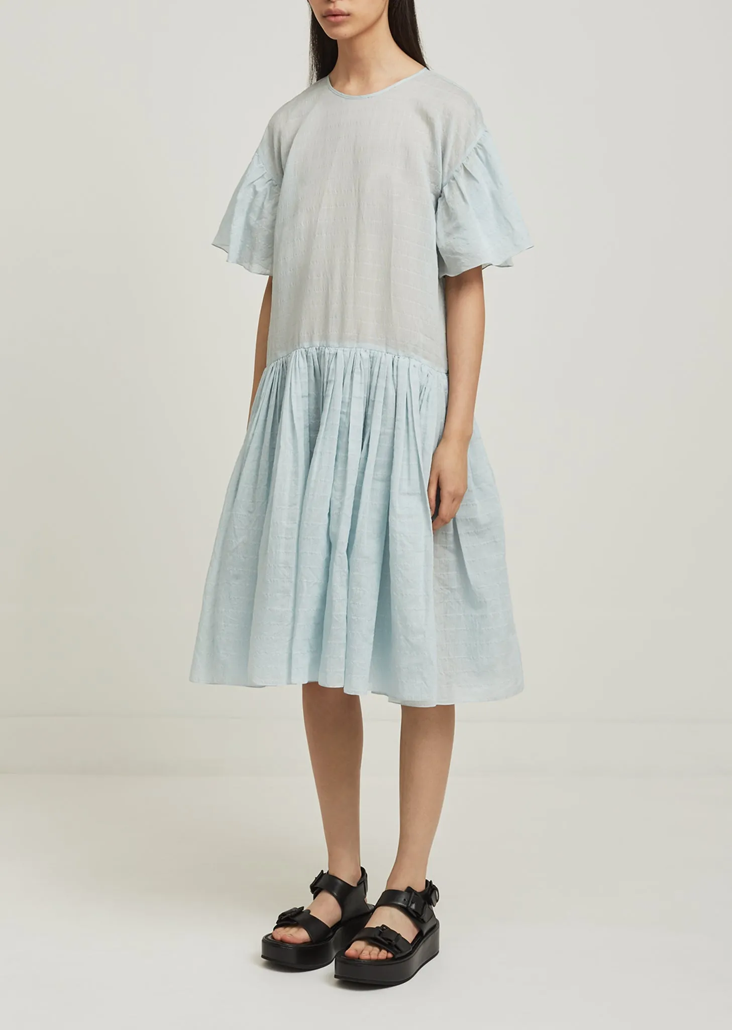 Cotton Silk Ruffle Sleeve Dress