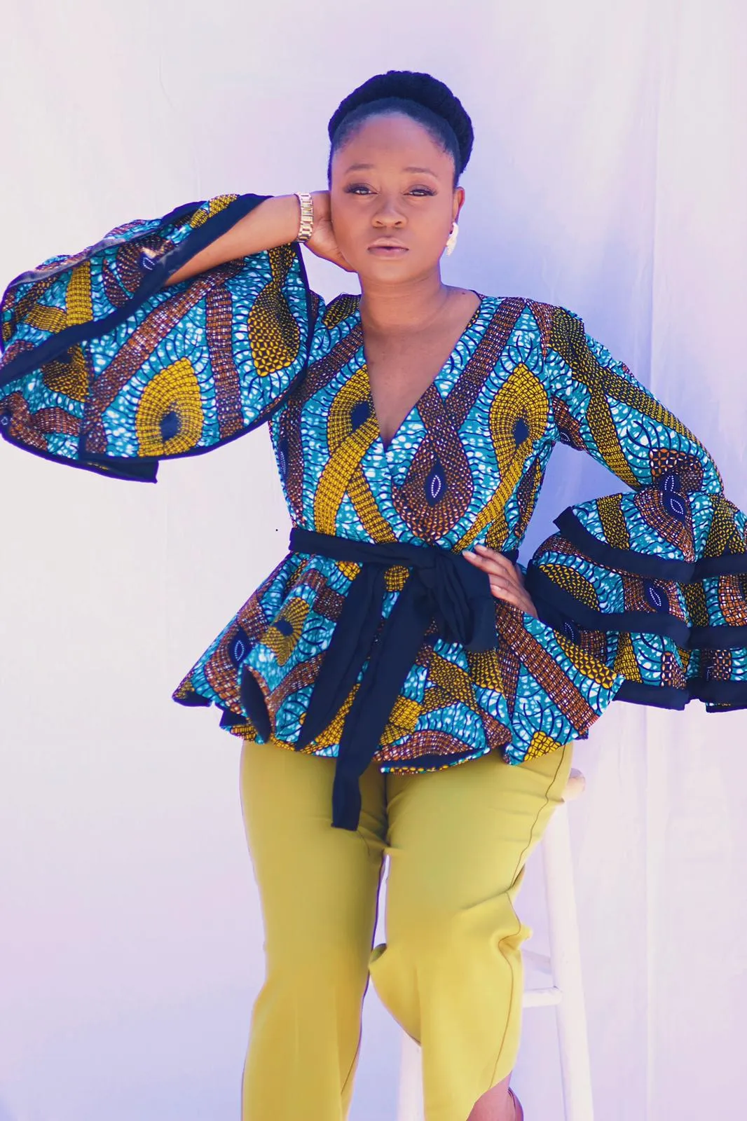 Couture Ankara Heavy Peplum Top w. Waist Tie