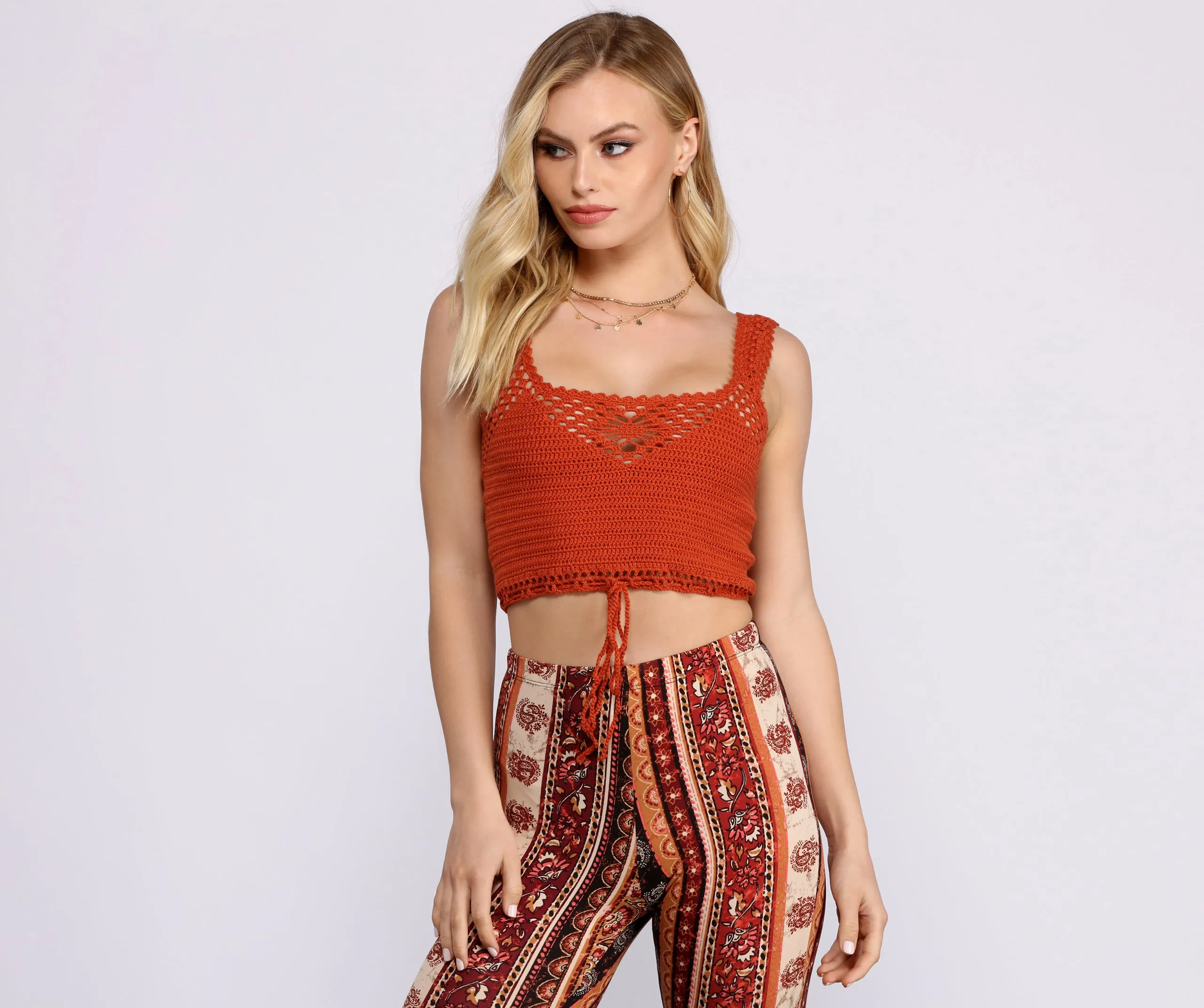 Crochet All Day Tie Front Crop Top