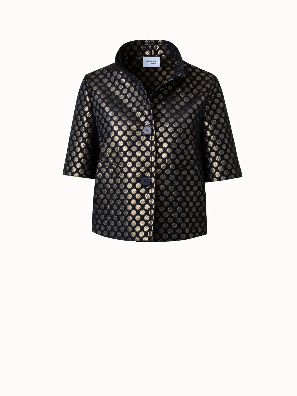 Cropped Cotton Jacket with Metallic Polka Dot Jacquard