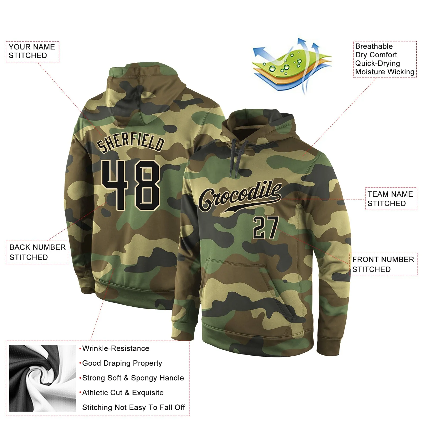 Custom Stitched Camo Black-Cream Sports Pullover Sweatshirt Salute To Service Hoodie