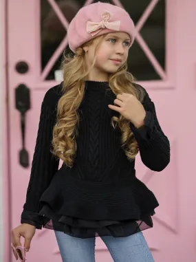 Cute As Pie Black Cable Knit Tutu Sweater