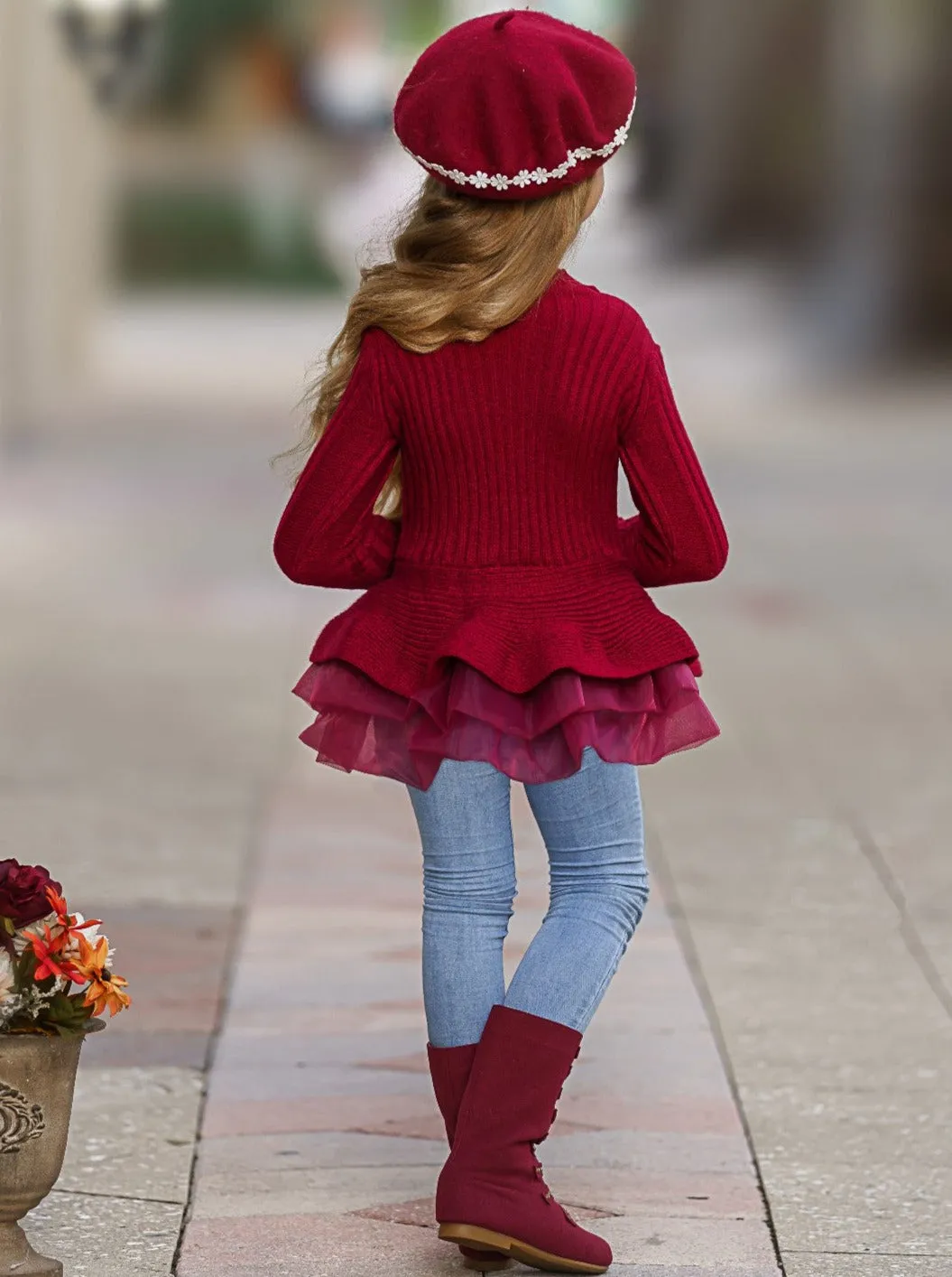 CUTE AS PIE CRANBERRY CABLE KNIT TUTU SWEATER