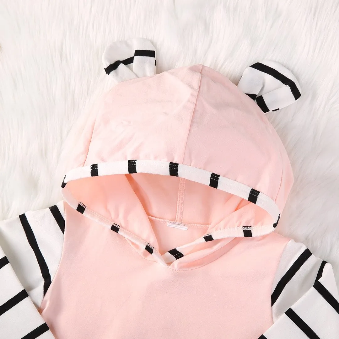 Cute Baby Girl Clothing Set 3D Hoodie Tops T-shirt Cotton Striped Pants 2pcs Outfit