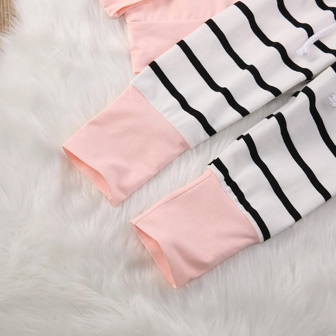 Cute Baby Girl Clothing Set 3D Hoodie Tops T-shirt Cotton Striped Pants 2pcs Outfit