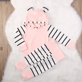 Cute Baby Girl Clothing Set 3D Hoodie Tops T-shirt Cotton Striped Pants 2pcs Outfit