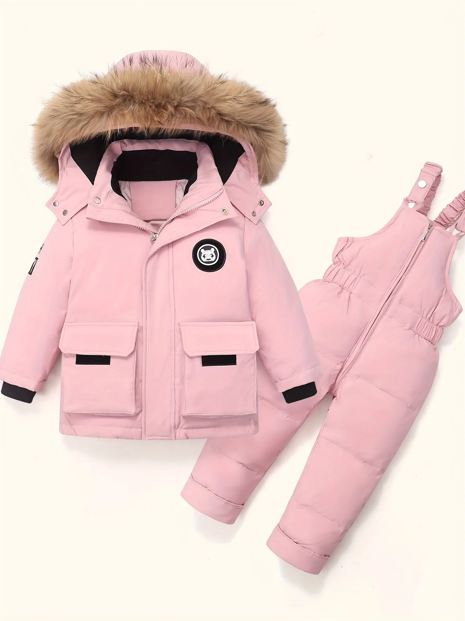 DEAR RABBIT Kids' Cozy Down Jacket & Jumpsuit Set -, Thickened Winter Wear for Boys & Girls 1-5 Years, Hooded with Pockets