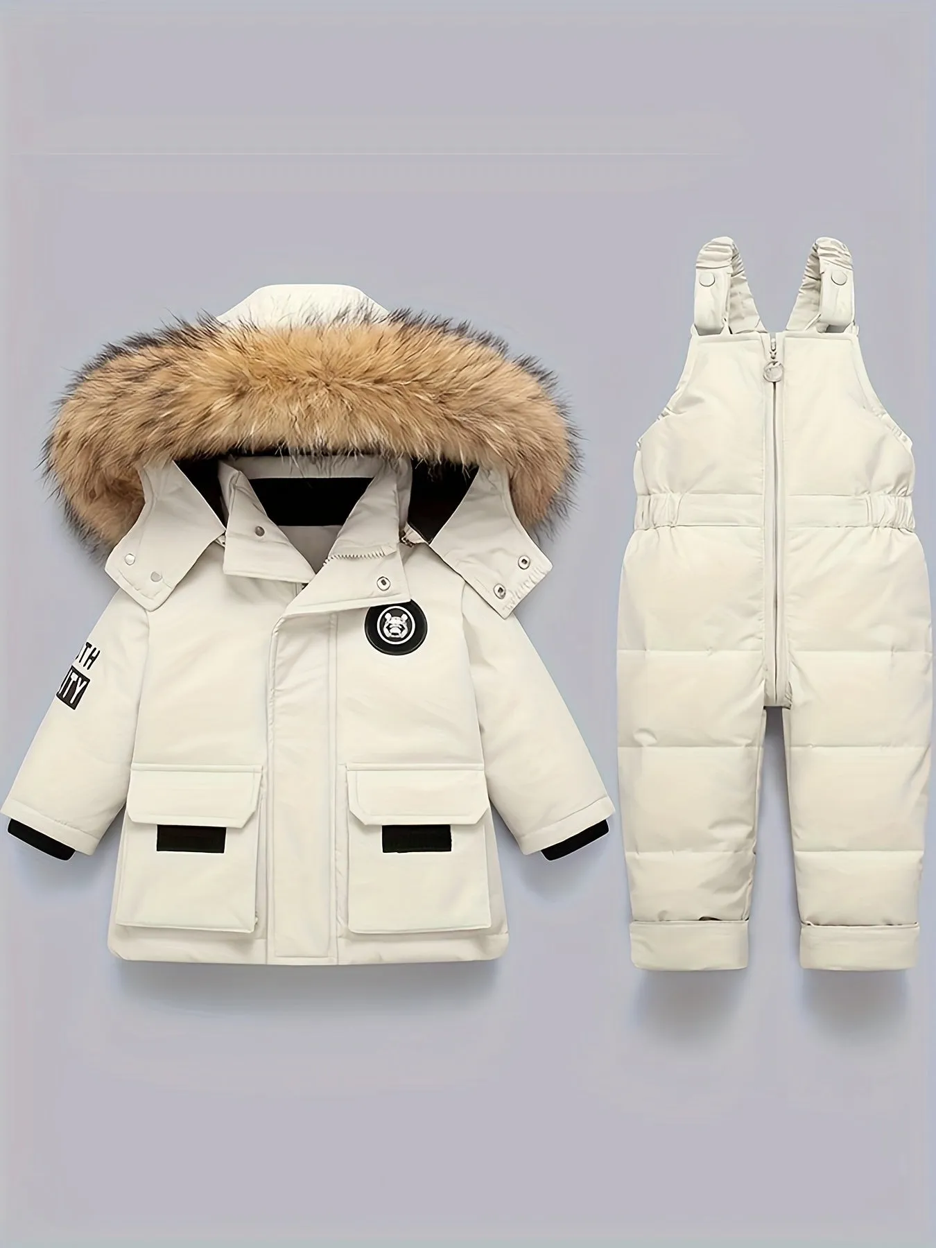 DEAR RABBIT Kids' Cozy Down Jacket & Jumpsuit Set -, Thickened Winter Wear for Boys & Girls 1-5 Years, Hooded with Pockets