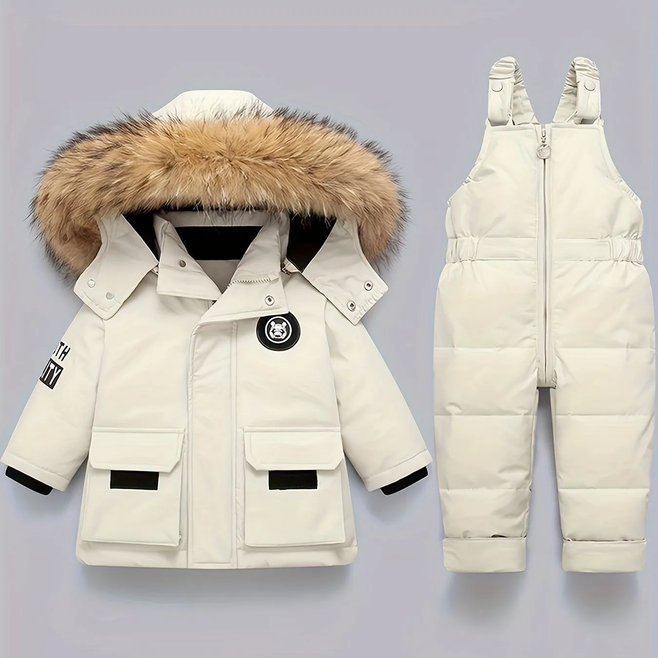 DEAR RABBIT Kids' Cozy Down Jacket & Jumpsuit Set -, Thickened Winter Wear for Boys & Girls 1-5 Years, Hooded with Pockets