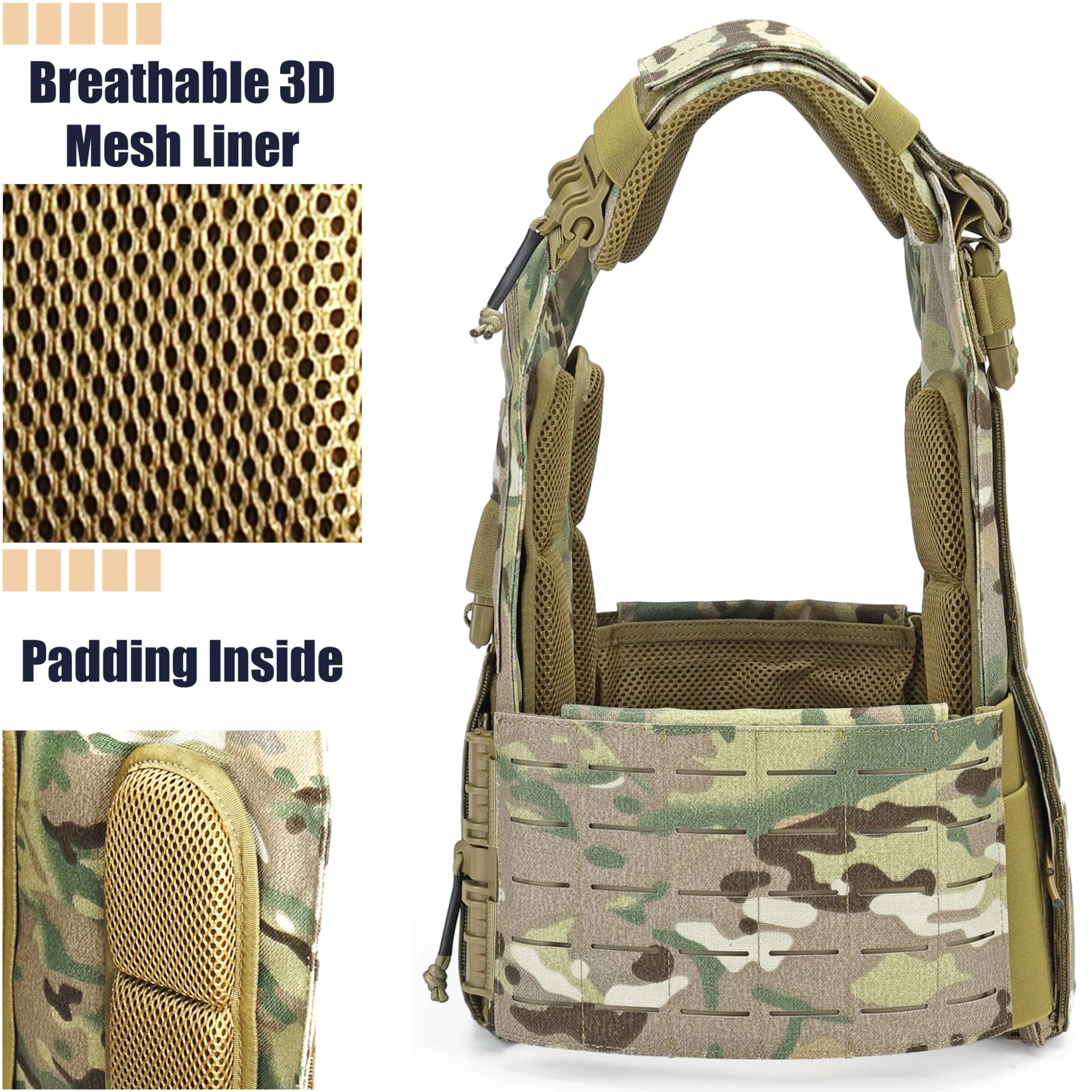 DEYACE Molle Quick Release Vest for Men, Fully Adjustable Breathable Weighted Vest with 3D Mesh Liner (ocp camouflage)