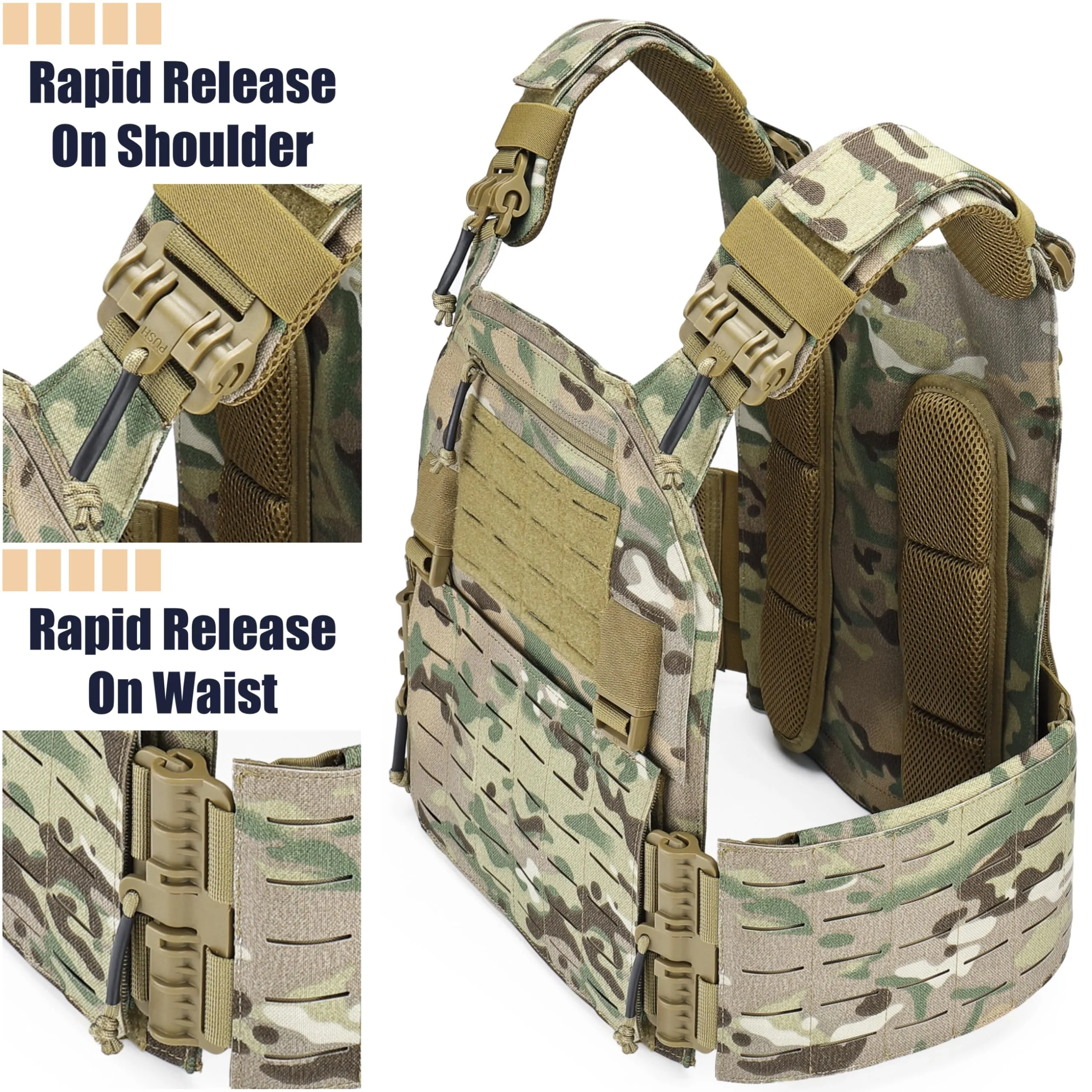 DEYACE Molle Quick Release Vest for Men, Fully Adjustable Breathable Weighted Vest with 3D Mesh Liner (ocp camouflage)