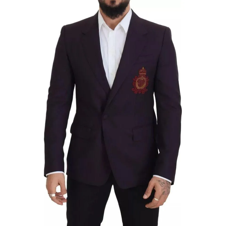 Dolce & Gabbana Purple Logo Single Breasted Wool Blazer