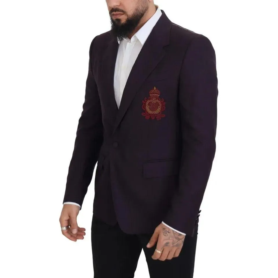 Dolce & Gabbana Purple Logo Single Breasted Wool Blazer