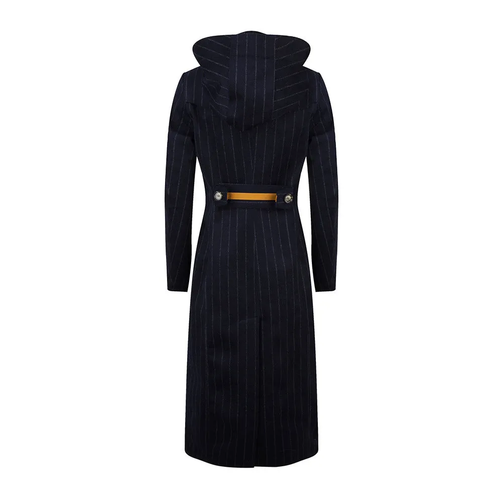 Double-Breasted  Waterproof  Woollen Trench- Striped Navy