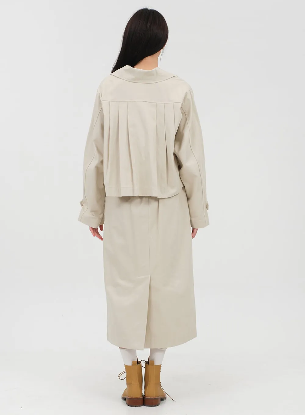 Double Button Cropped Trench Coat OA06