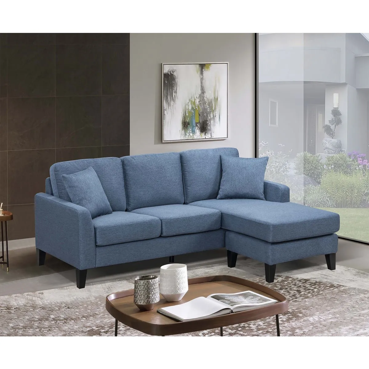 Douglas Blue Reversible Sofa Chaise with 2 Pillows