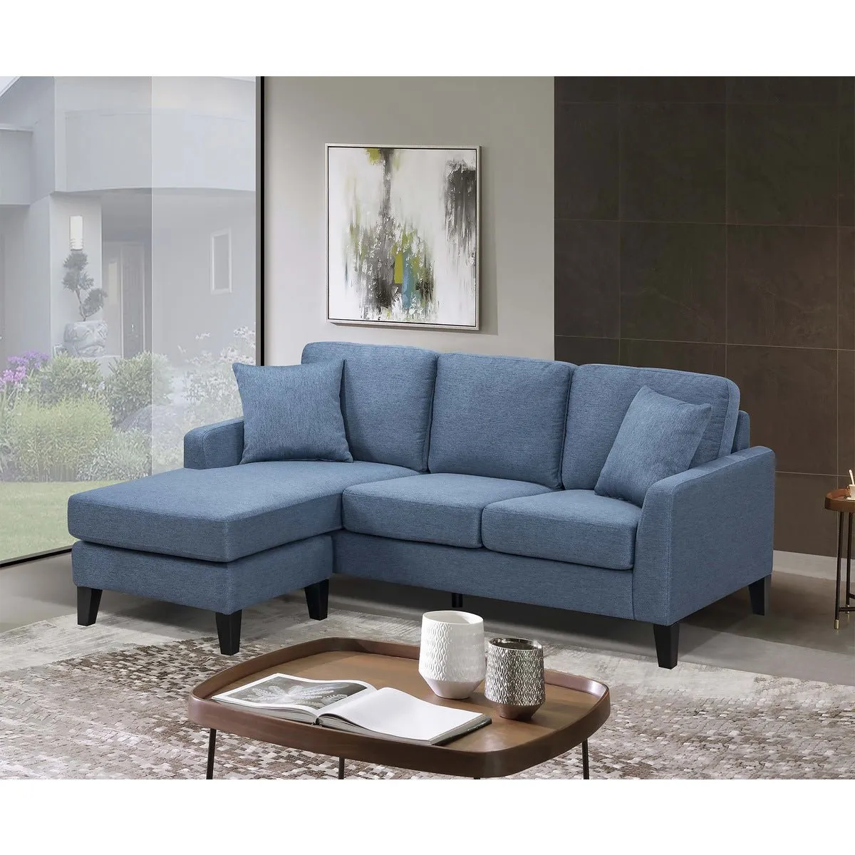 Douglas Blue Reversible Sofa Chaise with 2 Pillows