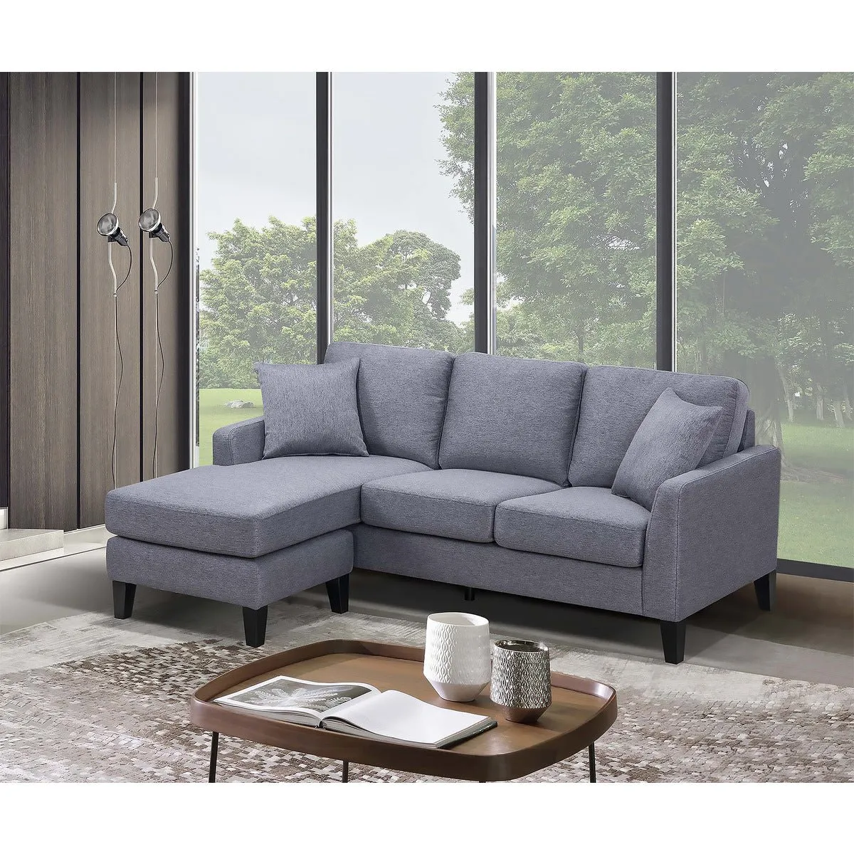 Douglas Grey Reversible Sofa Chaise with 2 Pillows