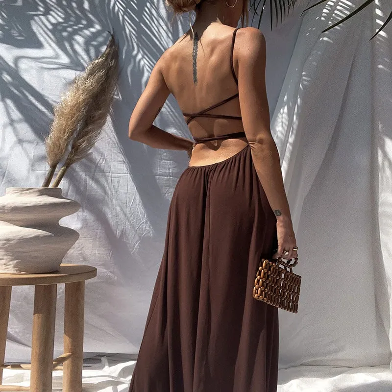 Dunnmall Free Summer Backless Maxi Dress