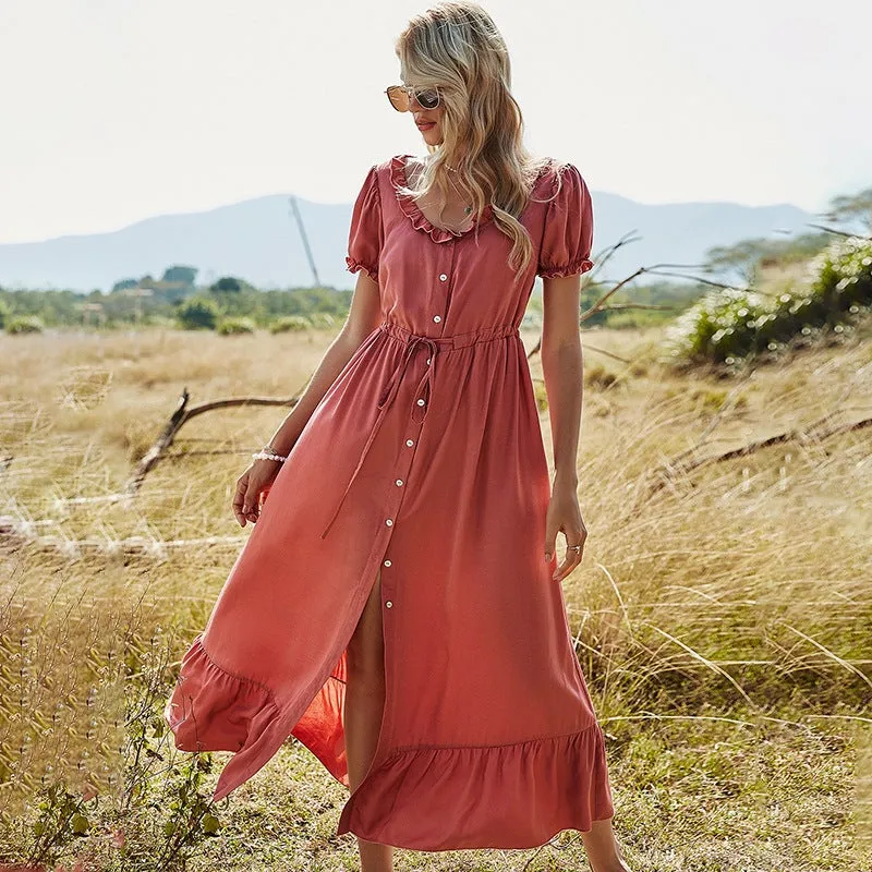 Dunnmall Simple Style Round Neck Summer Boho Dress