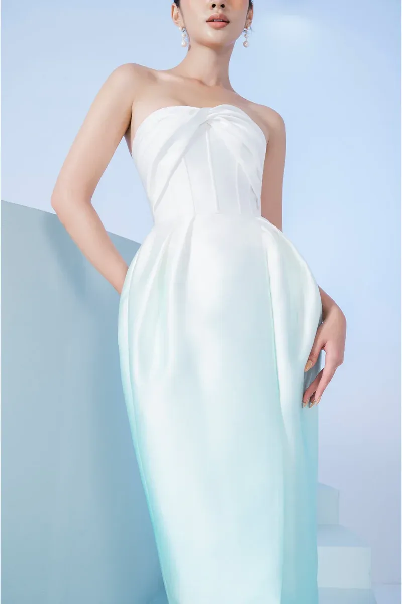 Early Spring 2023 new tube top pleated waist gradient dress- Nila