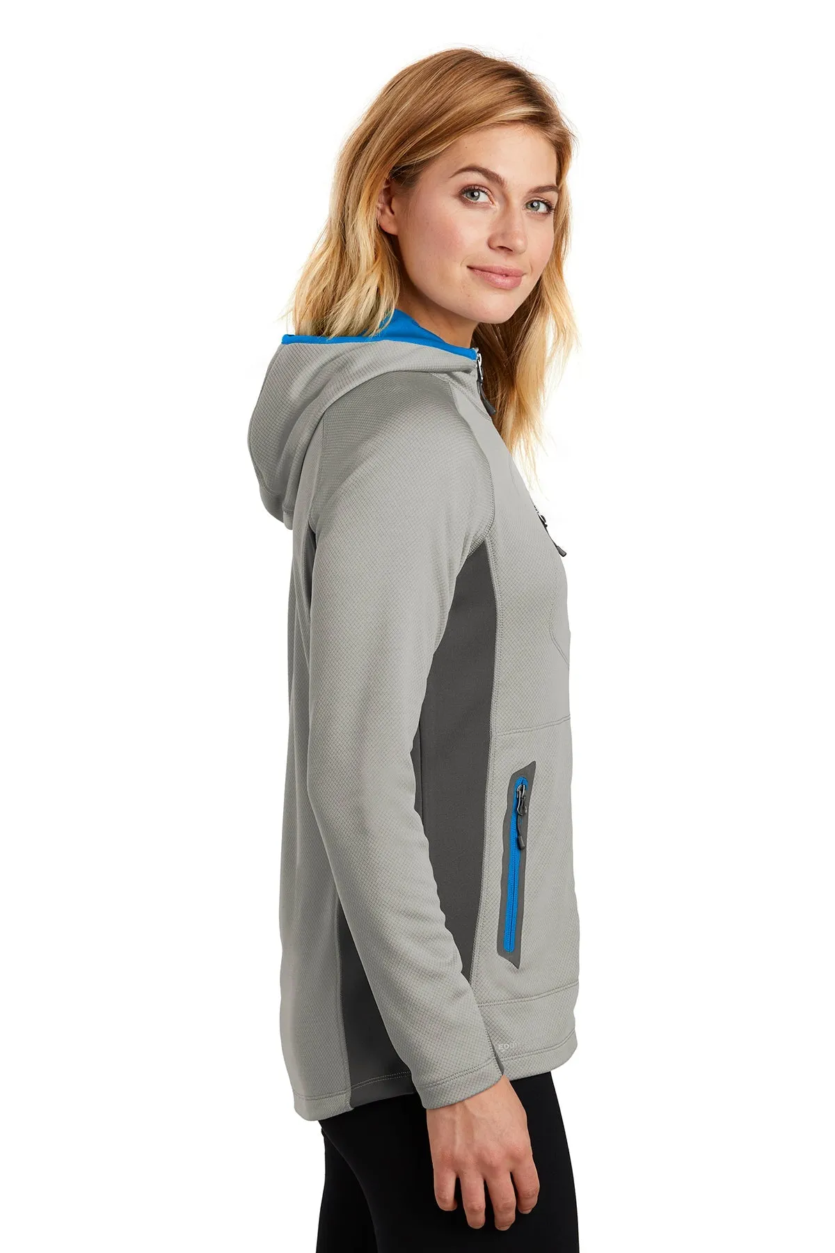 Eddie Bauer Ladies Sport Hooded Customized Fleece Jackets, Grey Cloud