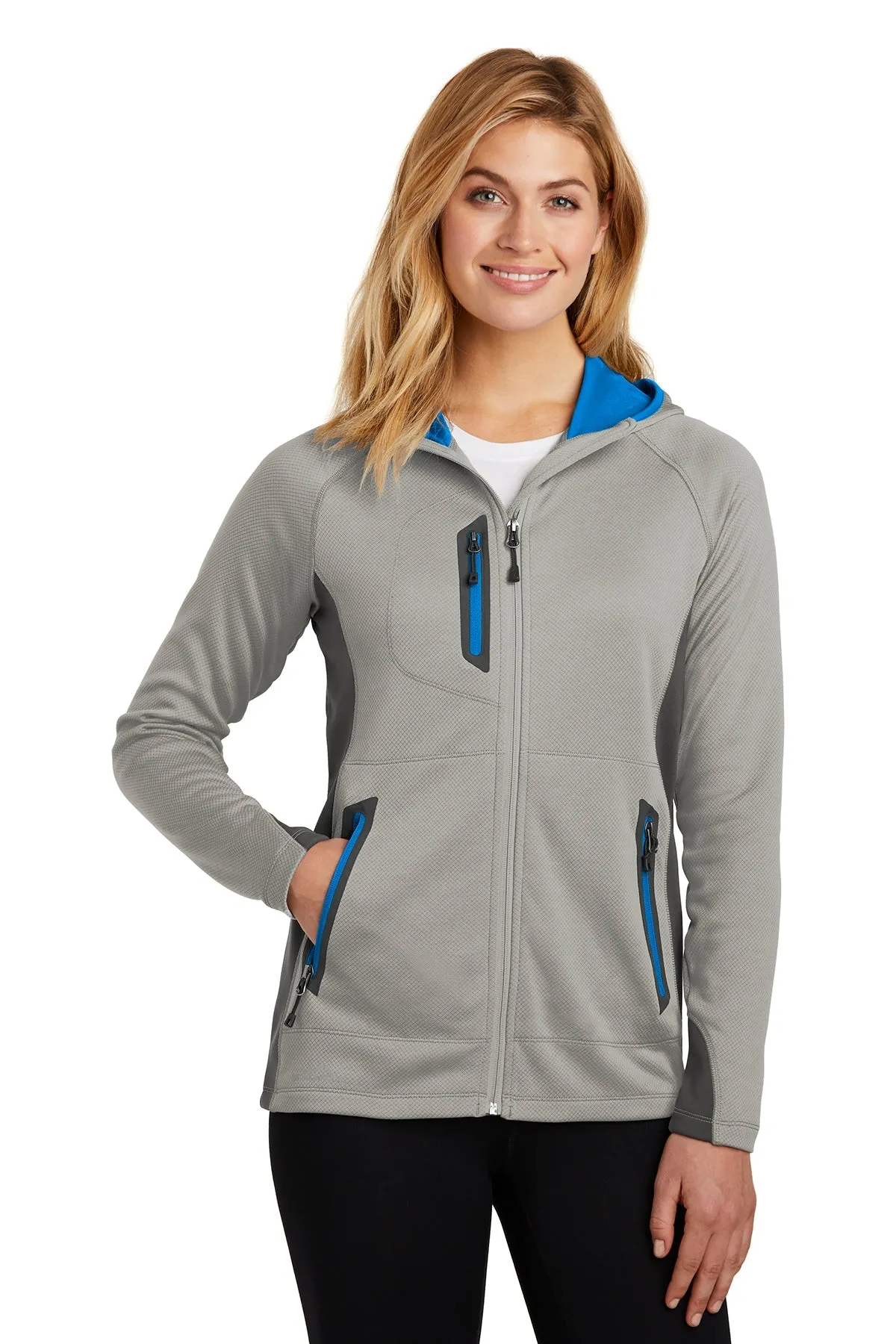 Eddie Bauer Ladies Sport Hooded Customized Fleece Jackets, Grey Cloud