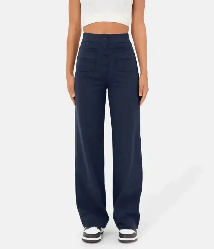 Elastic Relaxed High-Waisted Pants