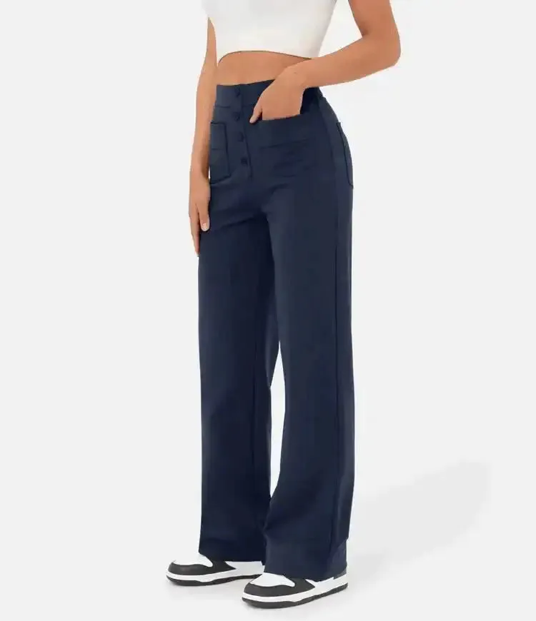 Elastic Relaxed High-Waisted Pants