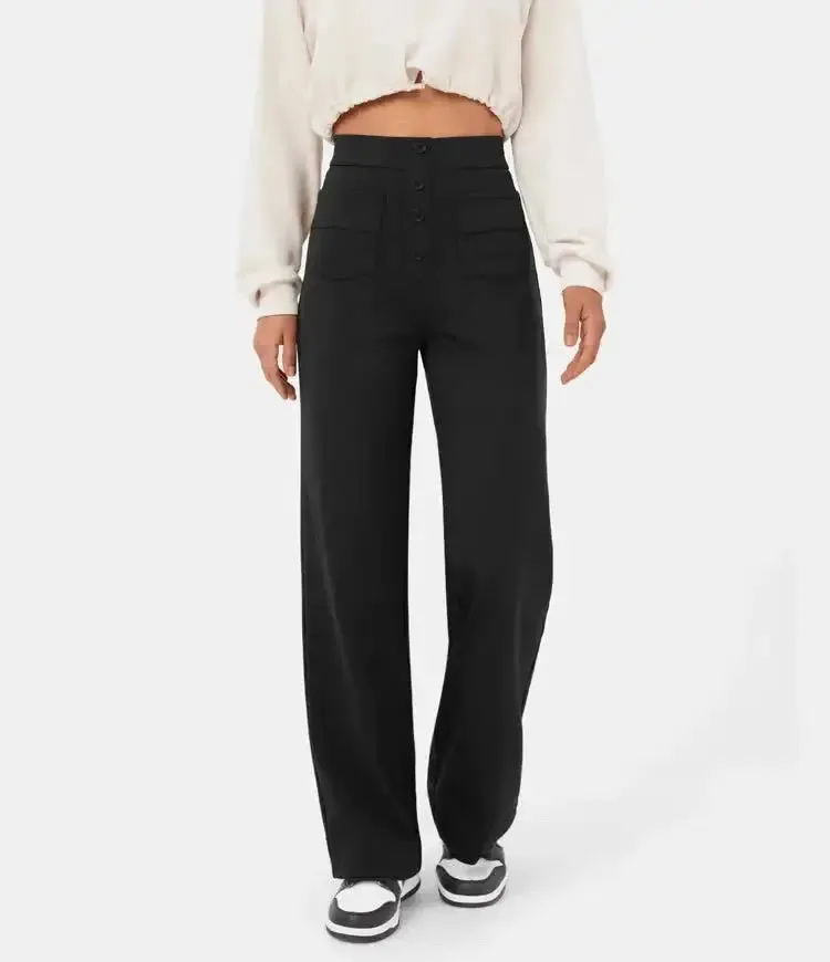 Elastic Relaxed High-Waisted Pants