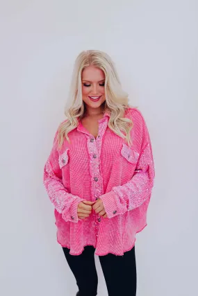 Elsie Contrasting Sequin Shacket - Pink