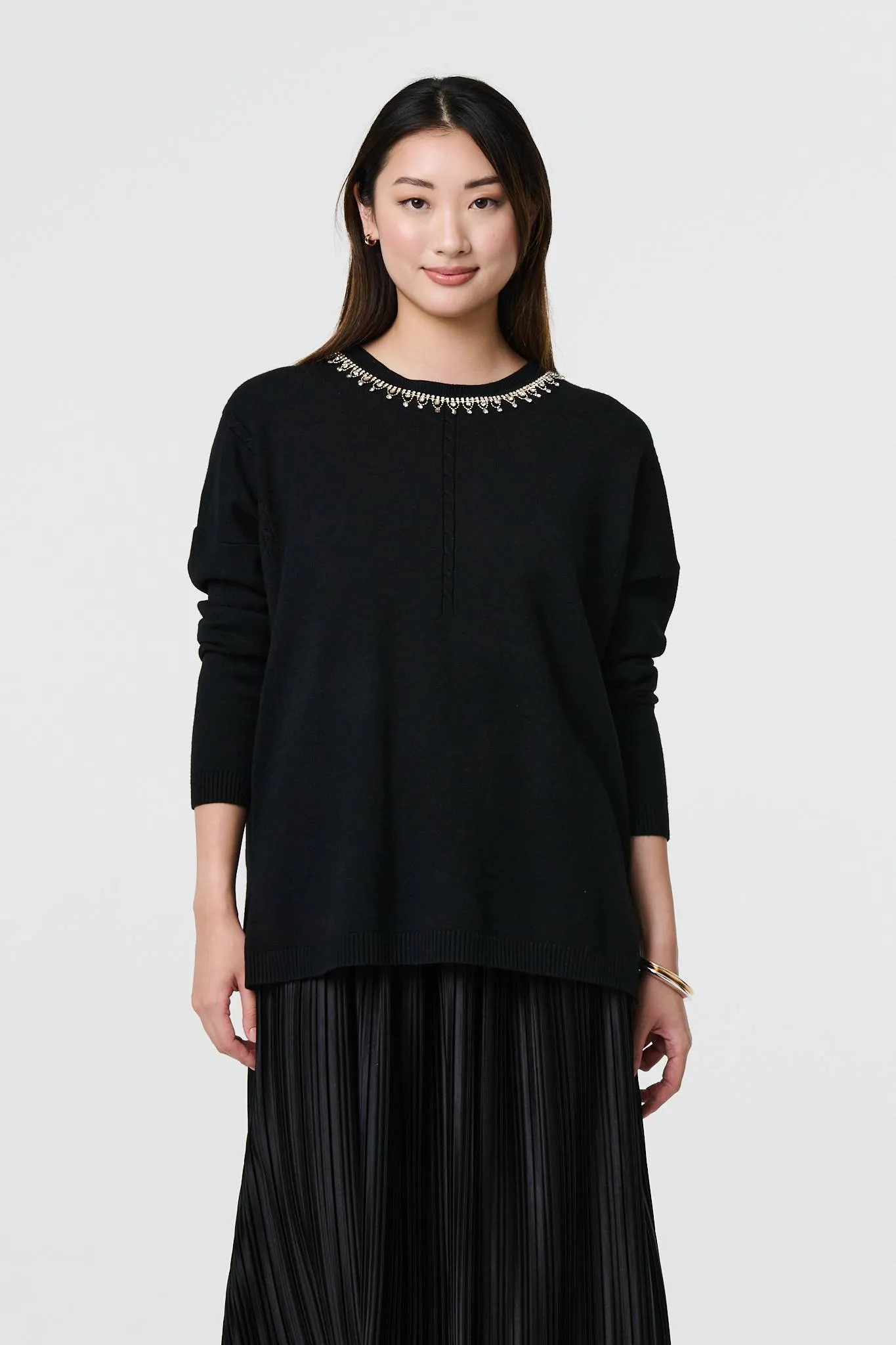 Embellished Neck Relaxed Jumper