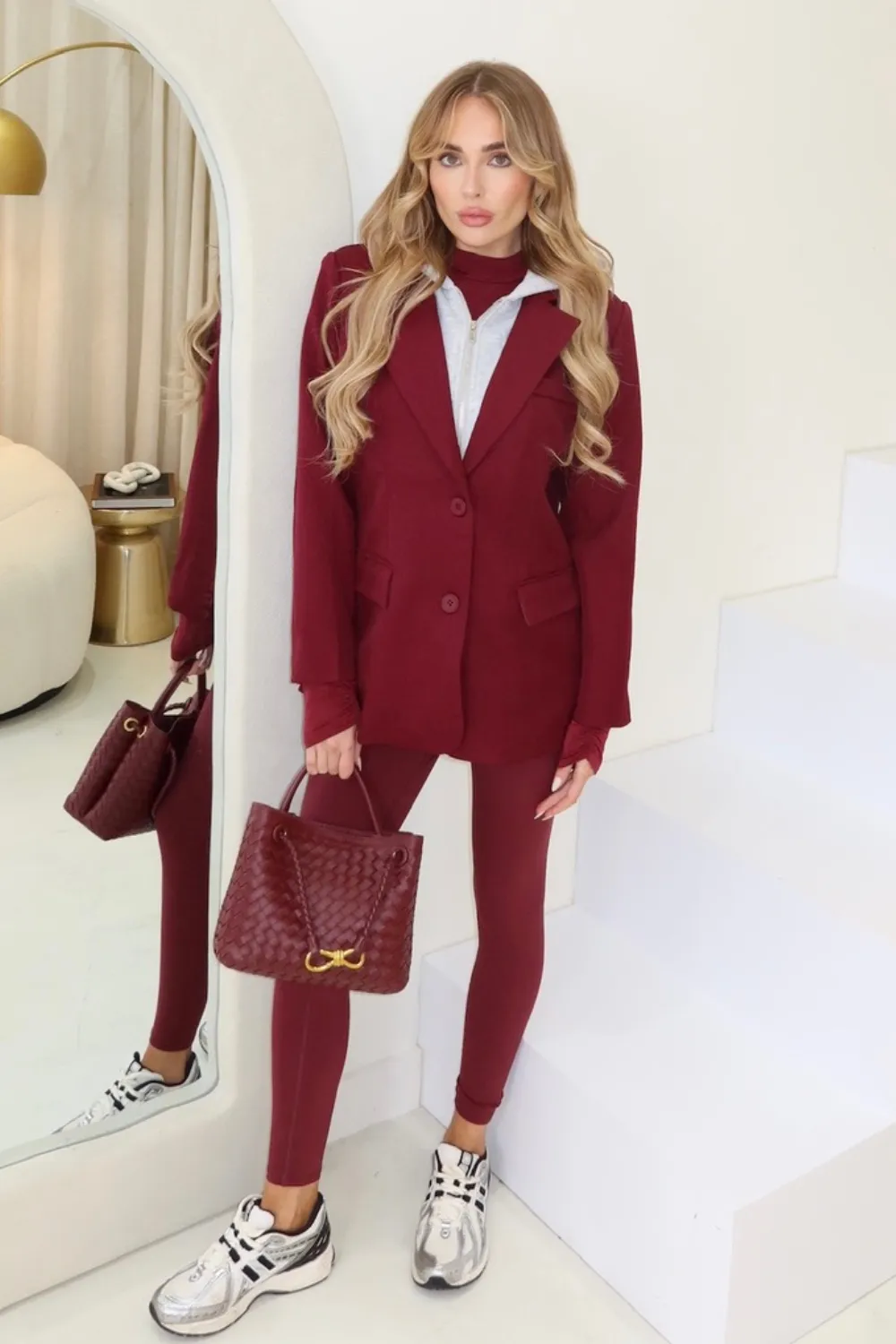 Emilie burgundy 2-in-1 hooded blazer