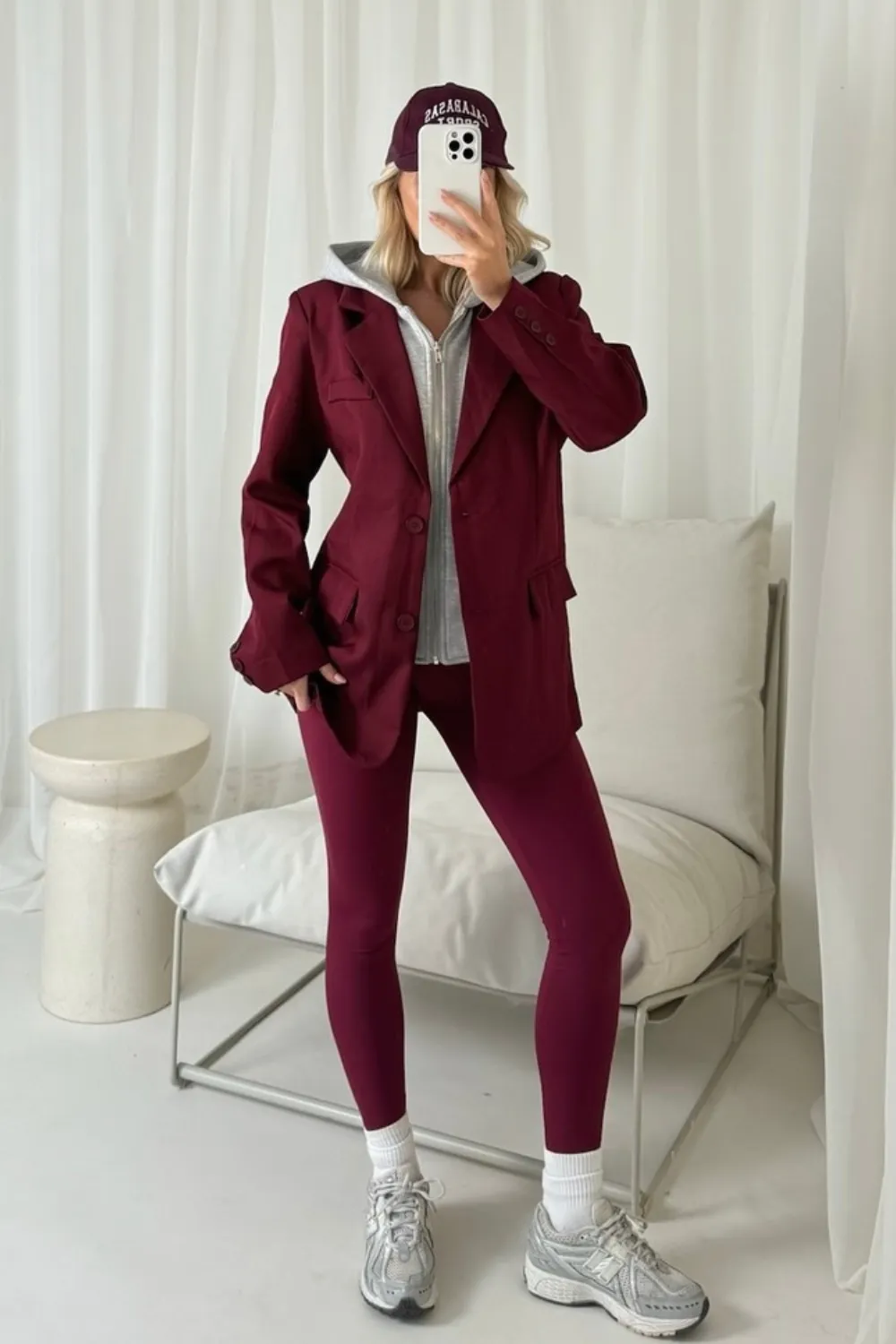 Emilie burgundy 2-in-1 hooded blazer