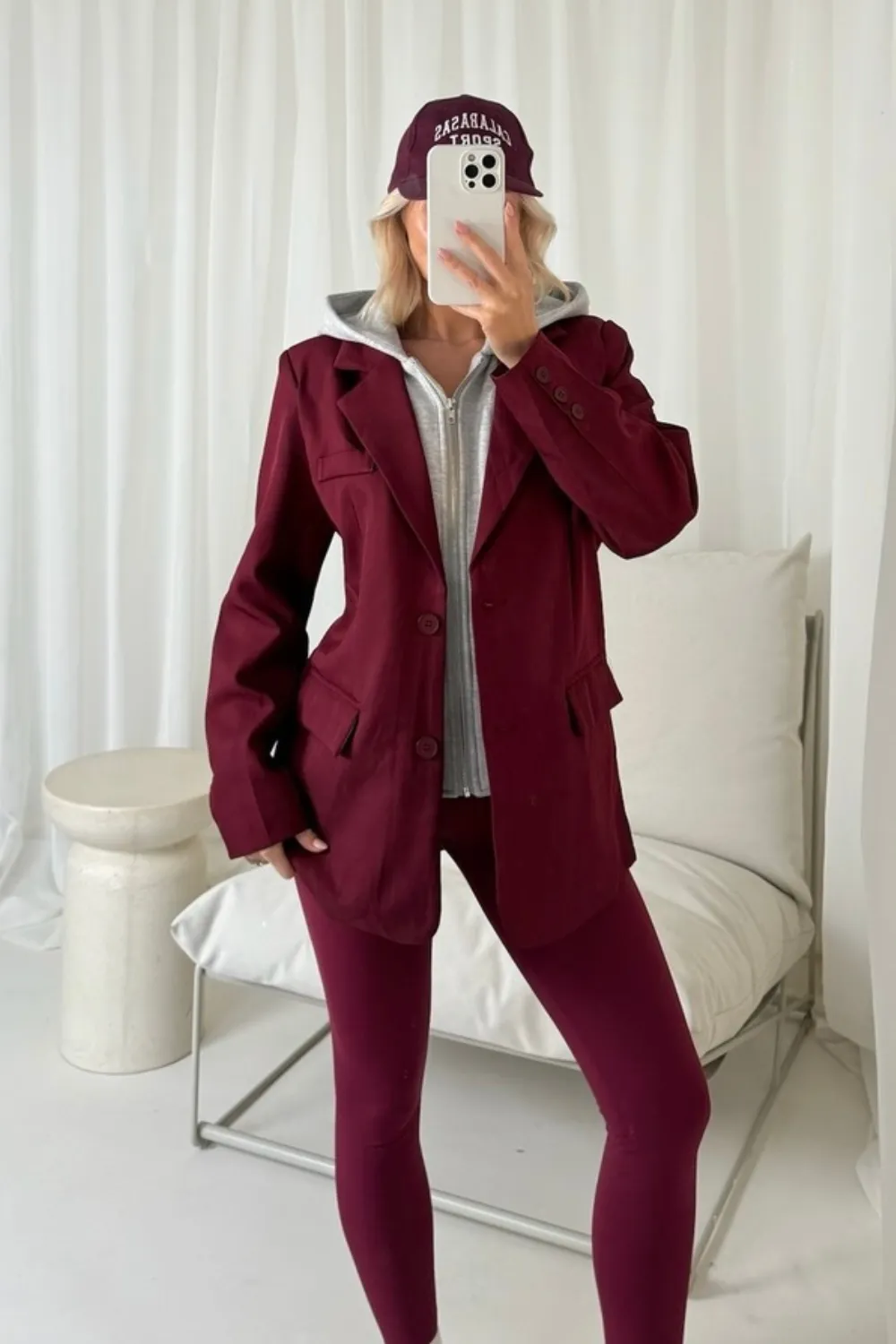 Emilie burgundy 2-in-1 hooded blazer