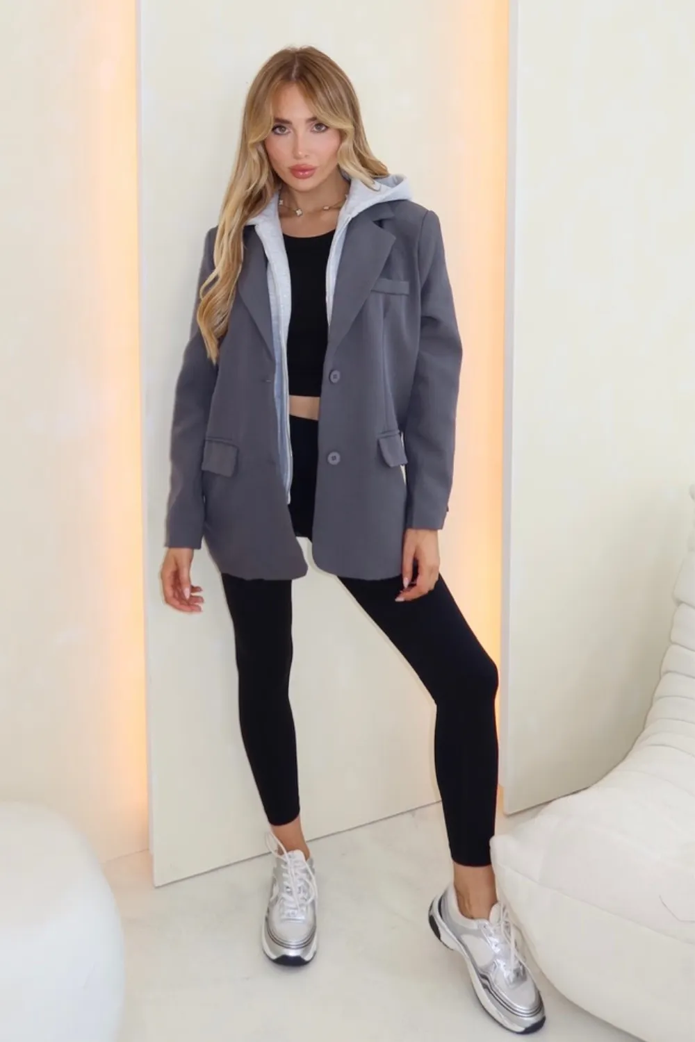 Emilie grey 2-in-1 hooded blazer